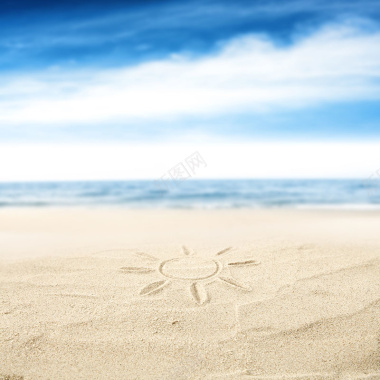蓝色海滩上太阳夏季主图背景背景