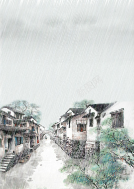 江南小镇雨天背景背景