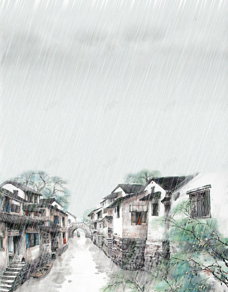 江南小镇雨天背景jpg设计背景_88icon https://88icon.com 中国风 水滴 江南 浪漫 烟雨 节气 雨天 雨水 雨滴