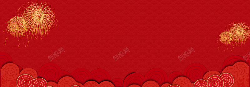 红色祥云纹理中国风春节新年烟花电商海报背背景