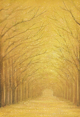 手绘油画质感秋天大树道路背景