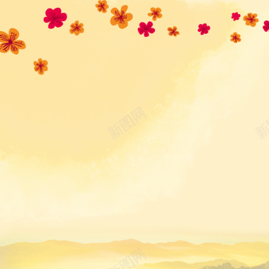米黄色底纹梅花背景图背景