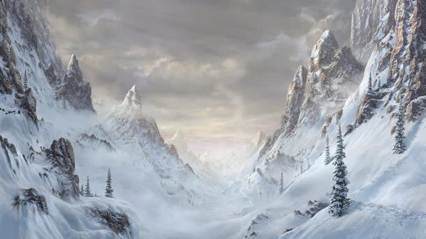 游戏场景渲染效果雪山天空背景