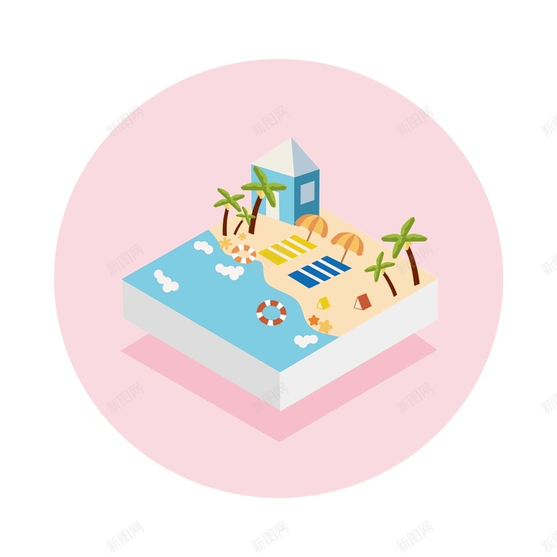 手绘海边沙滩场景元素psd设计背景_88icon https://88icon.com 25D 手绘 沙滩场景元素 海边