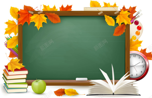 秋天开学季黑板背景矢量图背景