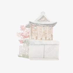 日式古建筑日系水彩建筑高清图片