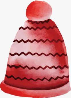 红色冬季水彩毛线帽素材