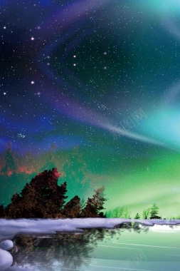 芬兰极光绿色唯美夜色商业配图背景背景
