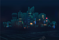 城市夜晚的灯火抽象炫丽城市建筑平面矢量图高清图片