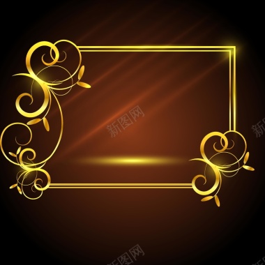 金色花纹金属质感边框黑底背景矢量图背景