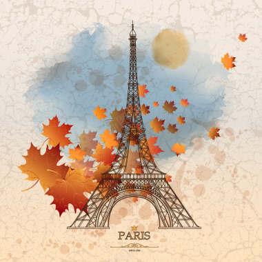 秋天的巴黎埃菲尔铁塔矢量背景背景