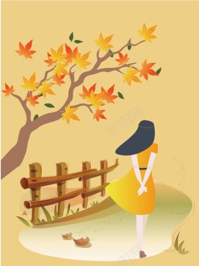 黄色枫叶插画秋天旅游赏枫好时节矢量图背景