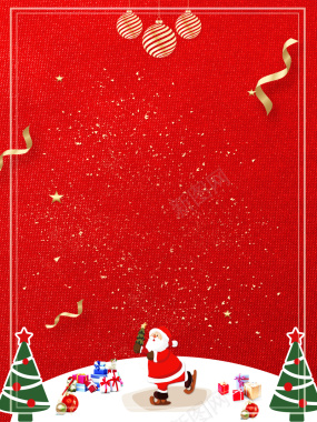 圣诞节文艺卡通丝带几何红色banner背景
