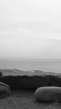 海边石头黑白艺术摄影H5背景背景