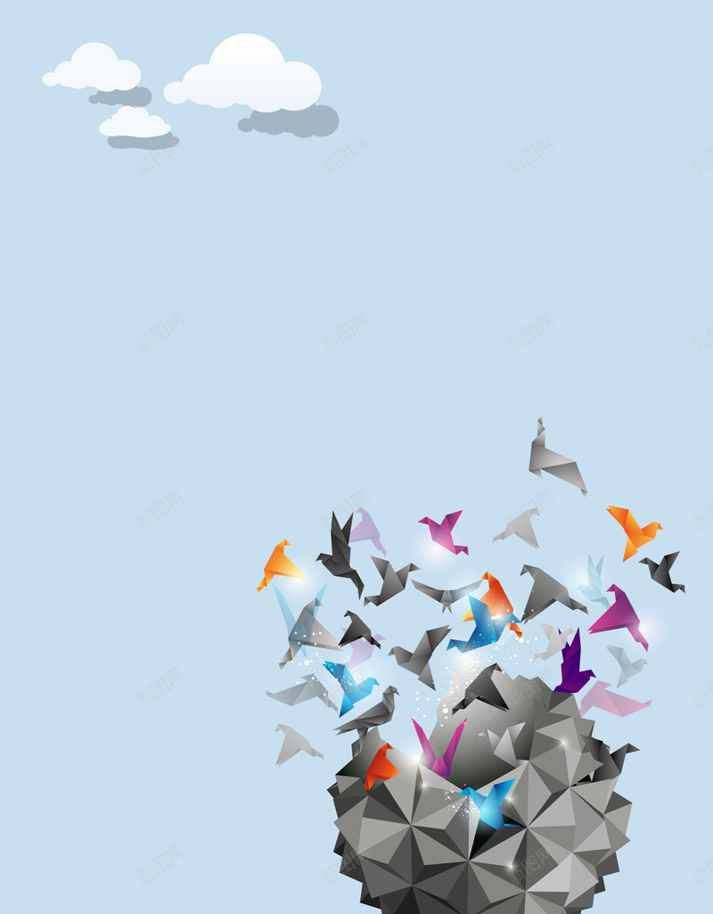 卡通折纸立体海报背景矢量图ai设计背景_88icon https://88icon.com 几何立体 千纸鹤飞舞 卡通 折纸 折纸千纸鹤 矢量素材 立体效果 背景 矢量图