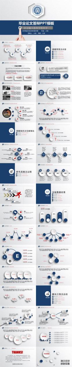 毕业图标深蓝简约毕业论文答辩PPT模板