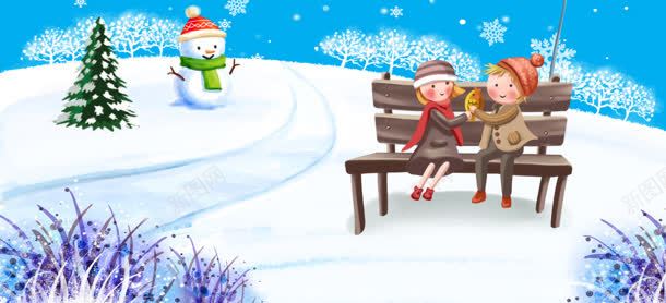 雪地背景jpg设计背景_88icon https://88icon.com 圣诞树 圣诞节 插画 长椅 雪人