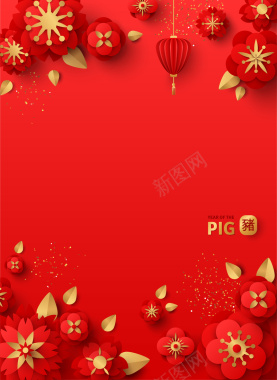 红色喜庆快乐猪年背景矢量图背景
