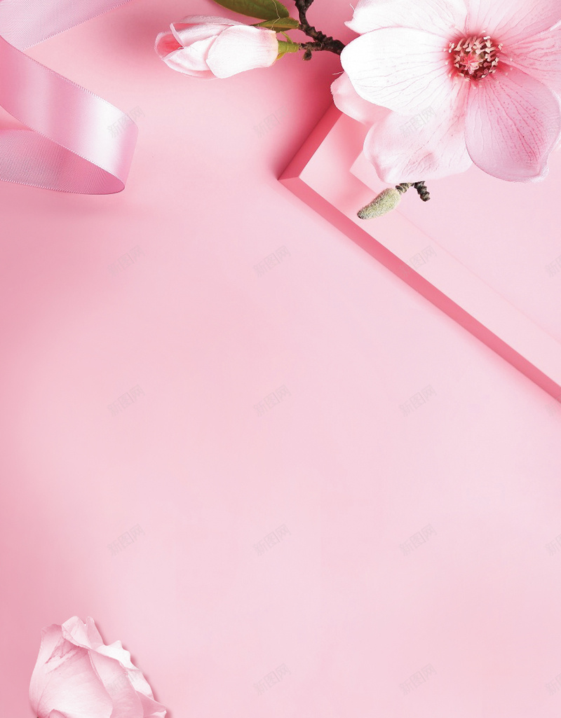粉色桃花背景元素图psd设计背景_88icon https://88icon.com 520元素 情人节背景 礼盒 粉色背景 缎带 花