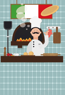 意大利主厨插画海报背景矢量图背景