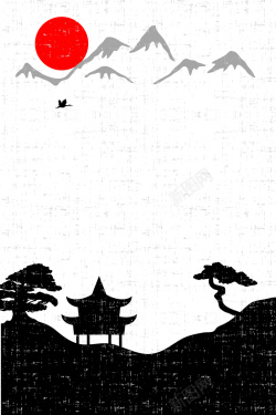 古树剪影矢量古典中国风建筑剪影效果背景高清图片