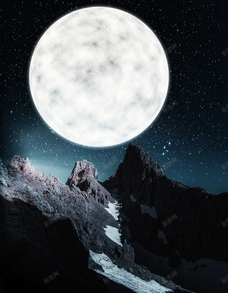 月下高山星空jpg设计背景_88icon https://88icon.com 夜景 星空 月亮 高山