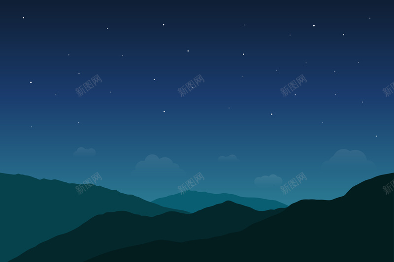 卡通扁平蓝色星空夜空背景矢量图ai设计背景_88icon https://88icon.com 卡通 夜景 夜空背景 夜色 山峰 扁平 星星 星空 蓝色 矢量图