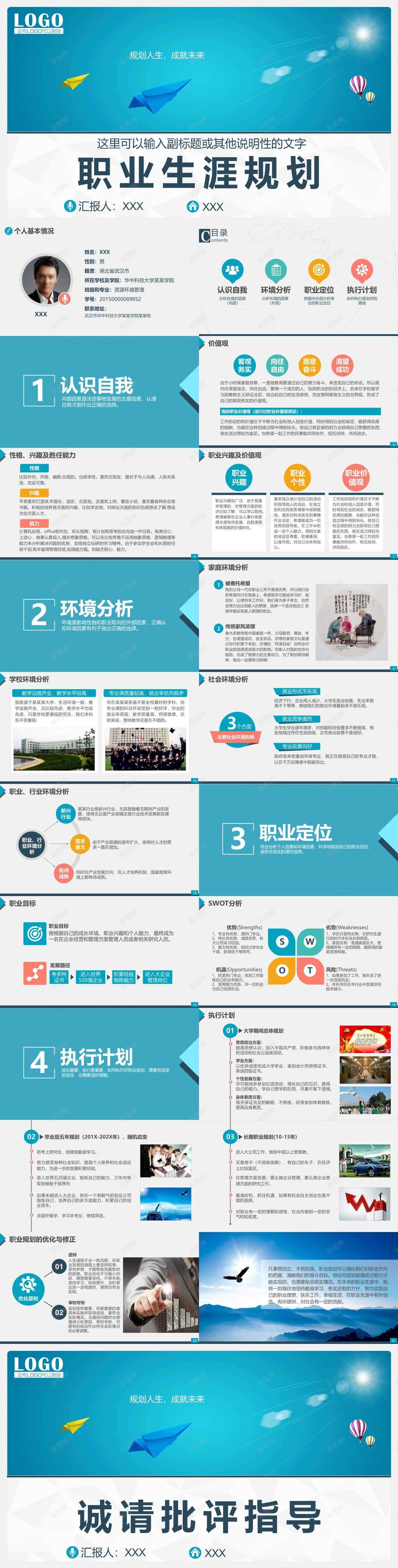 蓝色职业生涯规划PPT模板PPT模板_88icon https://88icon.com 模板 职业生涯 职业生涯规划书封面 蓝色 规划