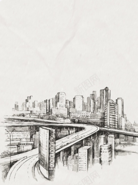黑白简约线条城市建筑素描手绘背景背景