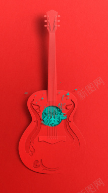 红色吉他的色彩构成背景