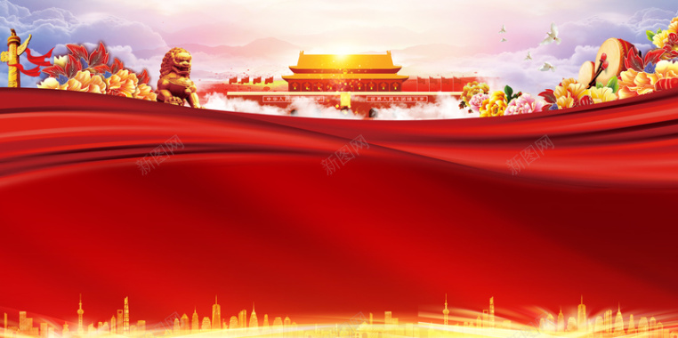 红色国庆节天安门背景图背景