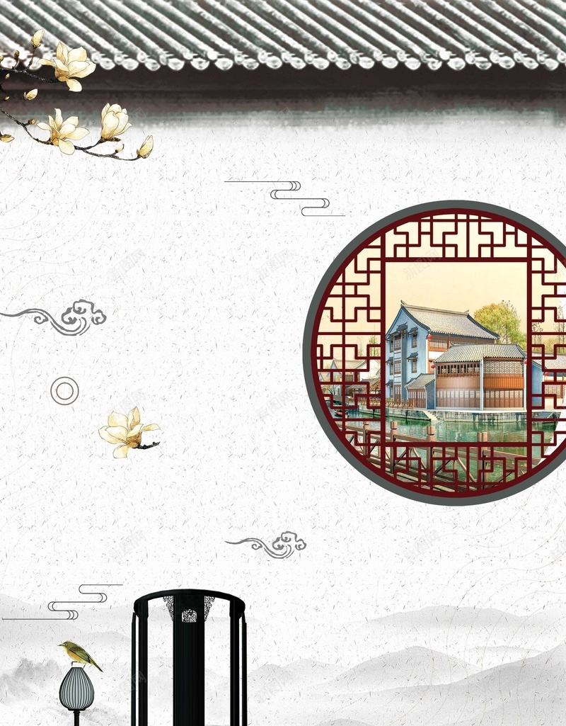 中国风创意房地产psd设计背景_88icon https://88icon.com 中国文化 中国风 传统屋檐 创意房地产 古风 古风装饰 复古 房地产 梨花 海报 红木家具