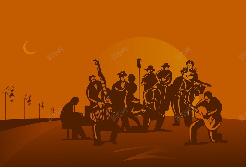 街头音乐矢量图ai设计背景_88icon https://88icon.com 乐队 橙色 激情 狂欢 街头 音乐 矢量图