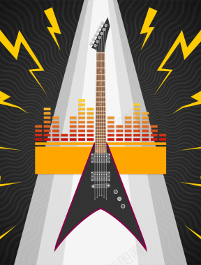 卡通手绘电子吉他音乐节海报背景矢量图背景