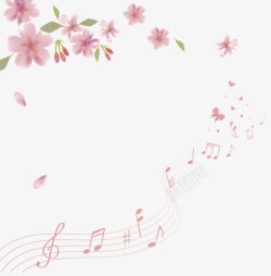粉红色的花瓣粉色花朵与音符背景高清图片