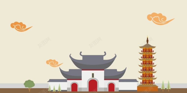 中国风古典建筑海报背景矢量图背景