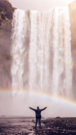 瀑布彩虹彩虹瀑布H5背景高清图片