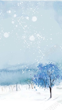 简约蓝色唯美雪景H5背景图背景