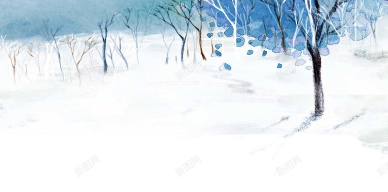 简约蓝色唯美雪景H5背景图psd设计背景_88icon https://88icon.com 冬季 唯美 小清新 文艺 水墨 浪漫 简约 蓝色 雪景 雪花