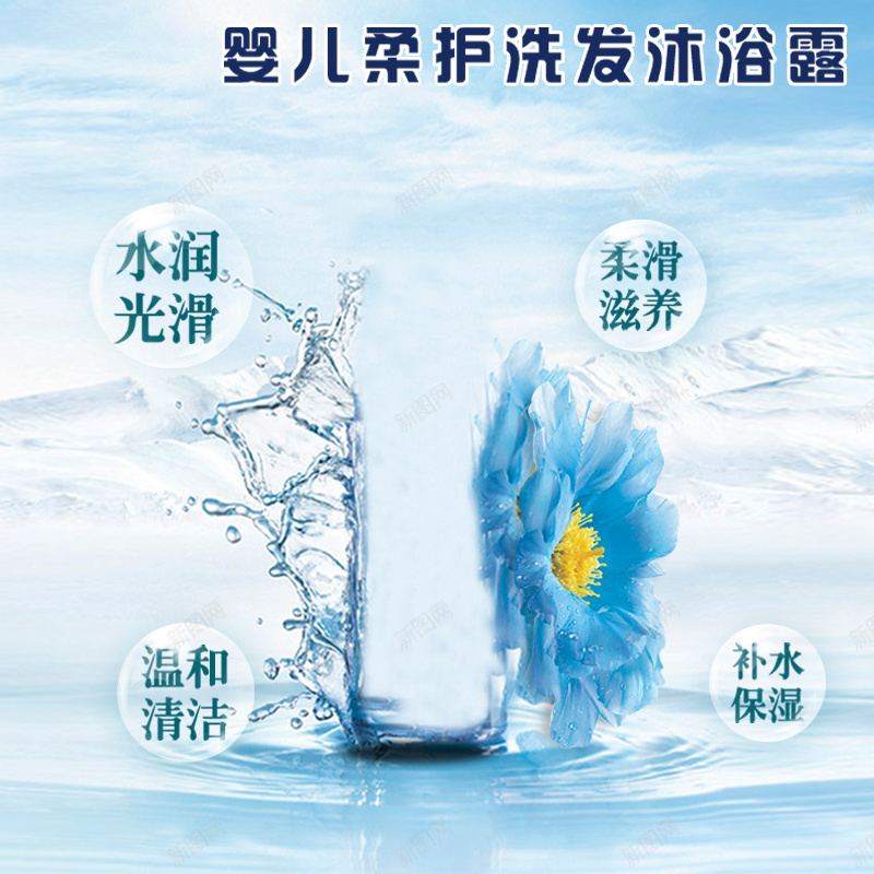 清新水润儿童洗护背景图psd设计背景_88icon https://88icon.com 主图 儿童 小清新 文艺 水波 水润 洗护用品 清新 简约 花朵