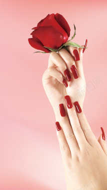 红色玫瑰美甲广告手机端H5背景背景