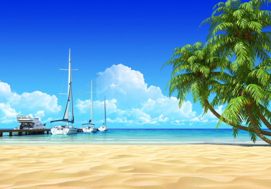 沙滩椰树旅游风景平面广告背景