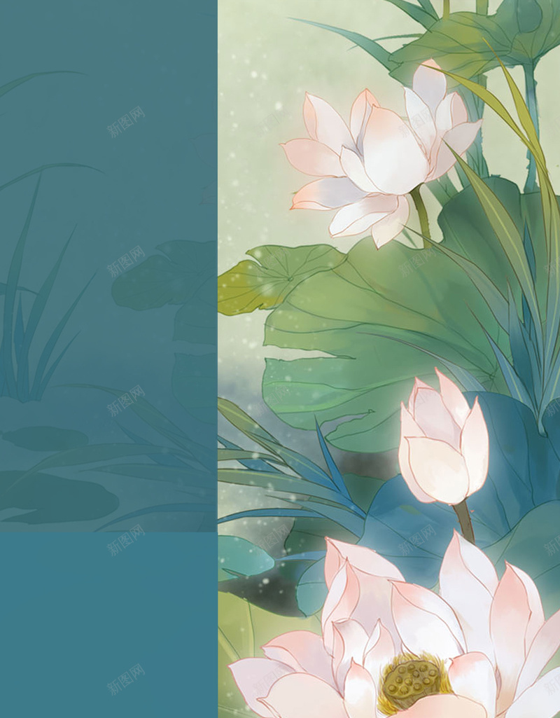 扁平化插画风格荷塘月色海报psd设计背景_88icon https://88icon.com 健康行业 养生 唯美 墨兰 处暑 夏天 夏至 小河 小清新 房产 扁平 扁平化 扁平化插画风格 手绘 插画 插画海报 月亮 月光 月色 海报 淡蓝 淡雅 白月光 简约 荷 荷叶 荷塘 荷塘月色 荷花 莲花 蓝绿色 蓝色