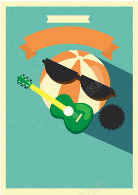 扁平化卡通吉他眼镜球面海报背景矢量图背景