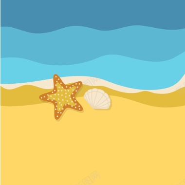手绘卡通海洋沙滩贝壳海星背景矢量图背景