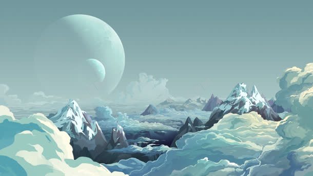云层雪山月亮海报背景背景