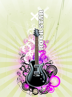 大吉他紫色曲线花纹背景矢量图背景