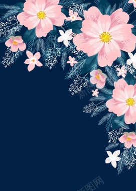 粉色花朵植物叶子婚礼请贴背景模板矢量图背景