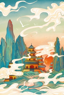中国风手绘大图背景背景