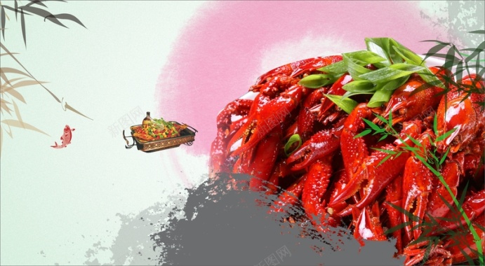 中国风烤鱼小龙虾宣传cdr海报背景模板背景